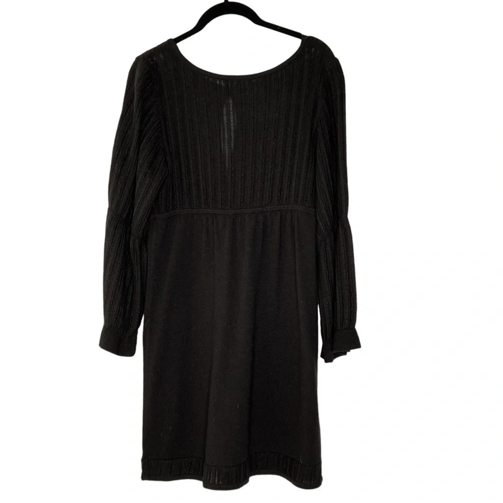 BEBE Black Knit Long Puff Sleeves Front Keyhole Dress LBD Size M